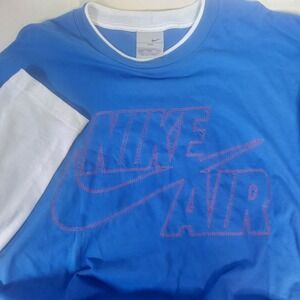 Nike Air‎ T-Shirt XXL Extra Extra Large Blue Layered Look Red Stitch